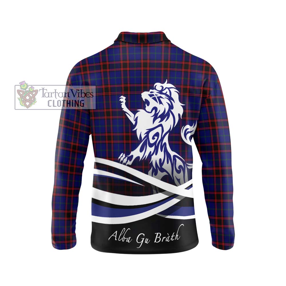 Home Modern Tartan Long Sleeve Polo Shirt with Alba Gu Brath Regal Lion Emblem - Tartanvibesclothing Shop