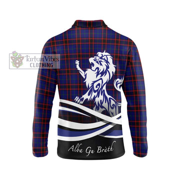 Home Modern Tartan Long Sleeve Polo Shirt with Alba Gu Brath Regal Lion Emblem