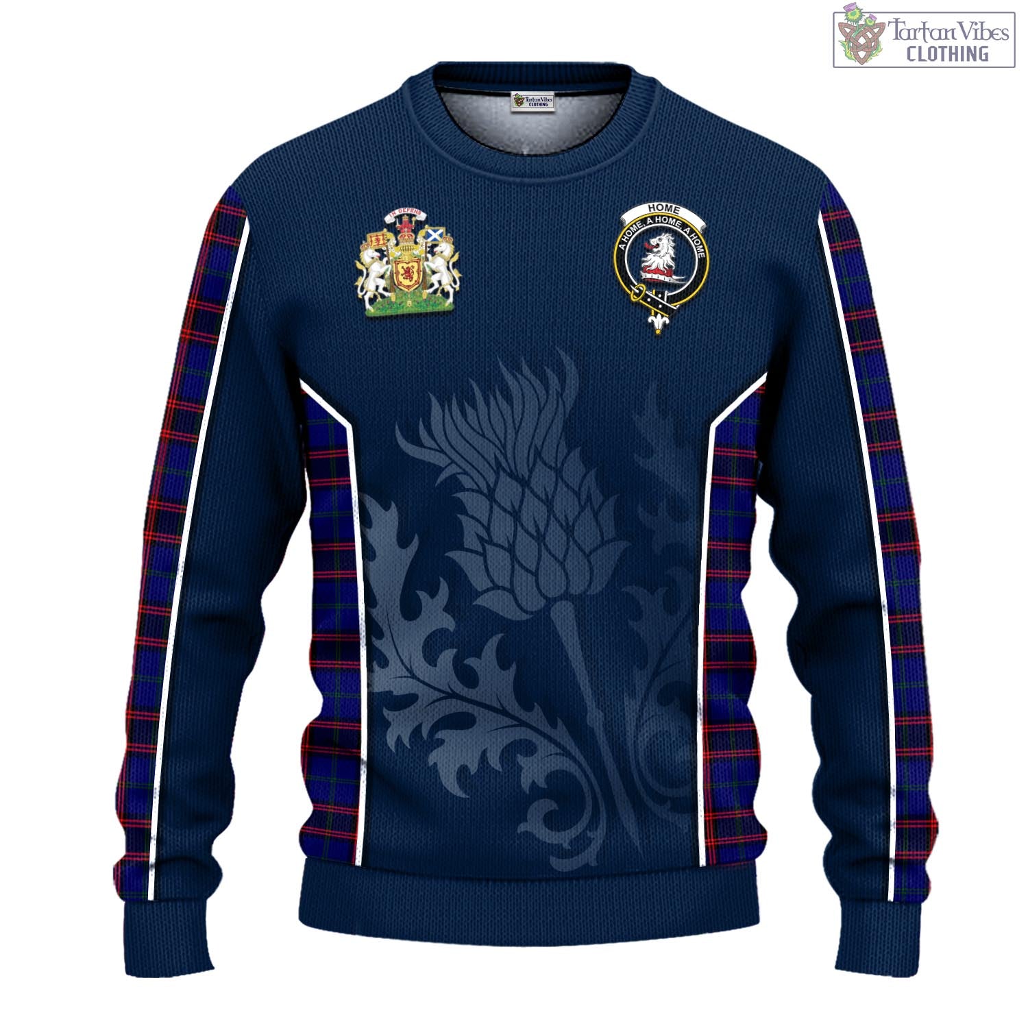 Tartan Vibes Clothing Home Modern Tartan Knitted Sweatshirt with Family Crest and Scottish Thistle Vibes Sport Style