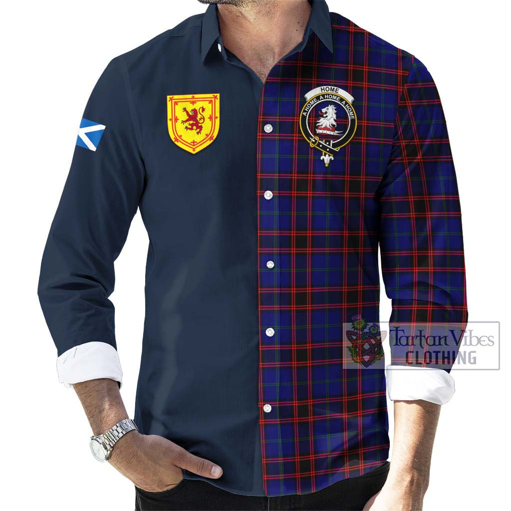 Tartan Vibes Clothing Home Modern Tartan Long Sleeve Button Shirt with Scottish Lion Royal Arm Half Style