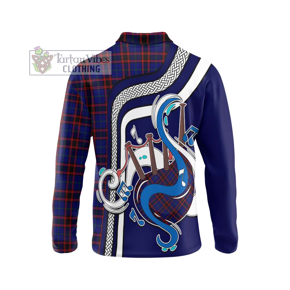 Tartan Vibes Clothing Home Modern Tartan Long Sleeve Polo Shirt with Epic Bagpipe Style