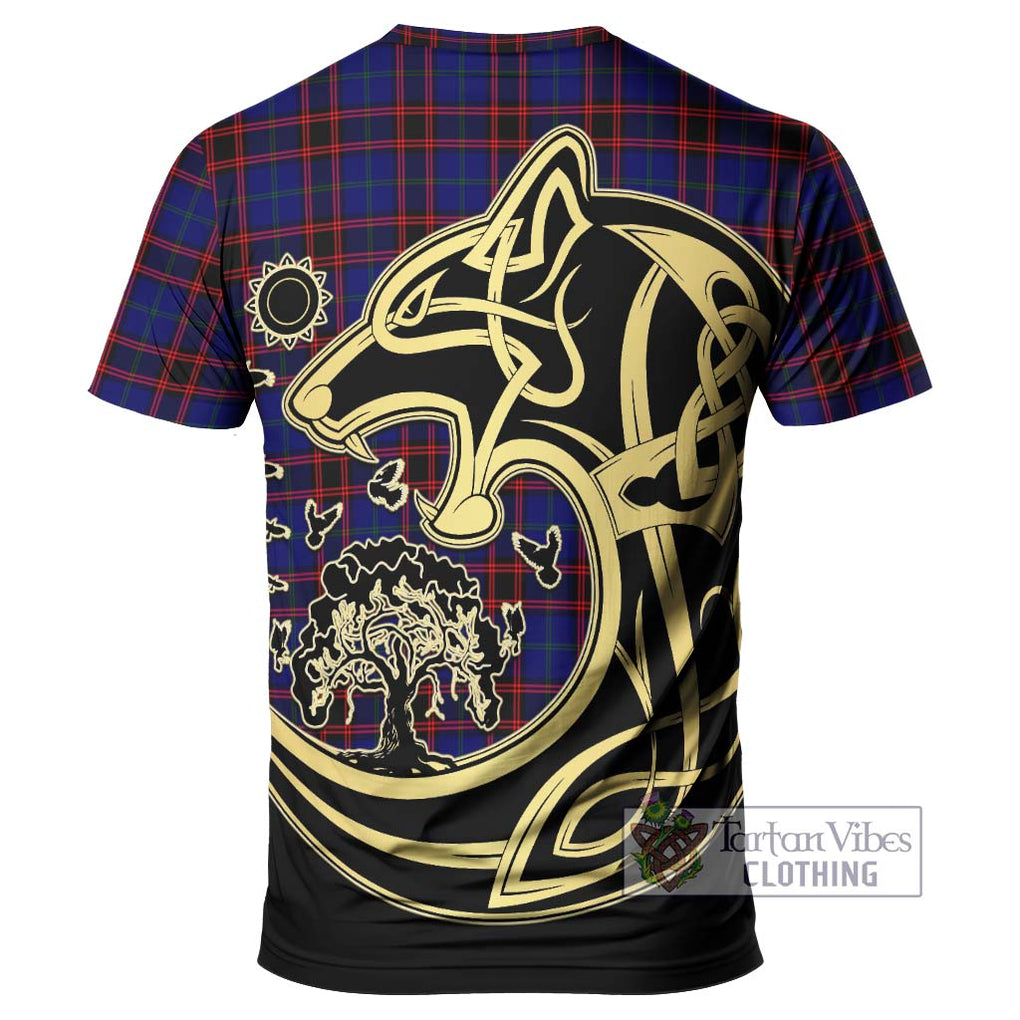 Home Modern Tartan T-Shirt with Family Crest Celtic Wolf Style - Tartan Vibes Clothing