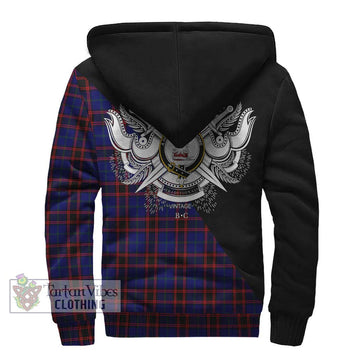 Home Modern Tartan Sherpa Hoodie with Family Crest and Military Logo Style