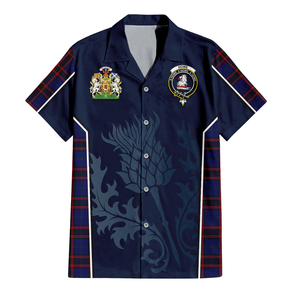 Tartan Vibes Clothing Home Modern Tartan Short Sleeve Button Up Shirt with Family Crest and Scottish Thistle Vibes Sport Style