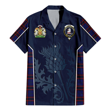 Home Modern Tartan Short Sleeve Button Up Shirt with Family Crest and Scottish Thistle Vibes Sport Style