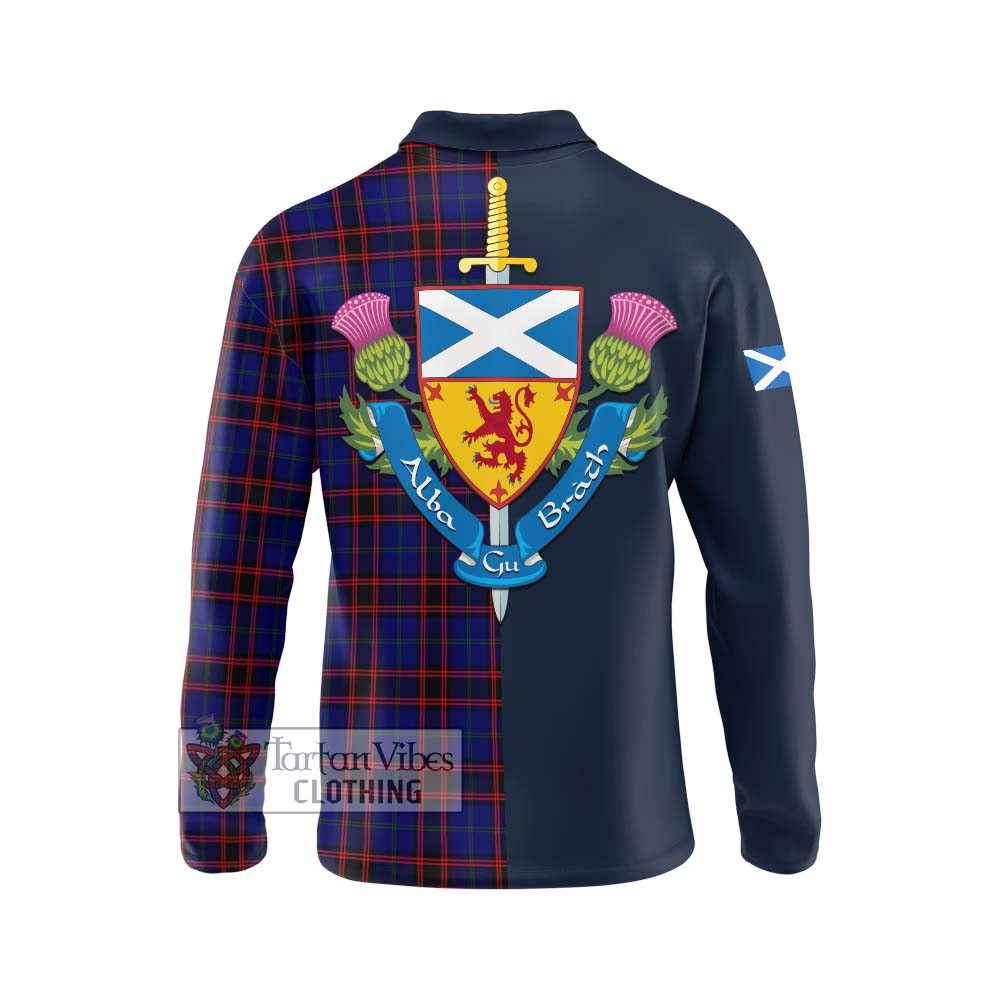 Tartan Vibes Clothing Home Modern Tartan Long Sleeve Polo Shirt with Scottish Lion Royal Arm Half Style