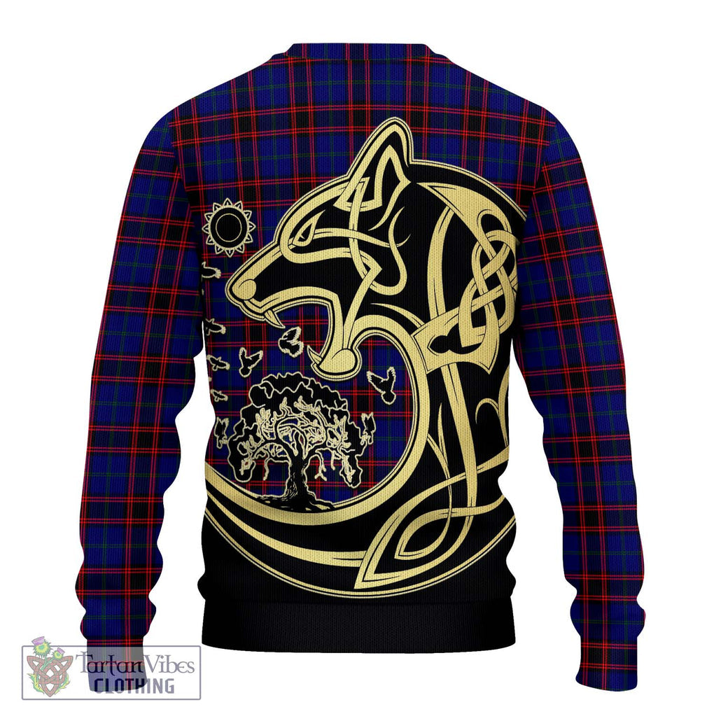 Home Modern Tartan Knitted Sweater with Family Crest Celtic Wolf Style - Tartan Vibes Clothing