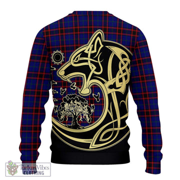 Home Modern Tartan Ugly Sweater with Family Crest Celtic Wolf Style