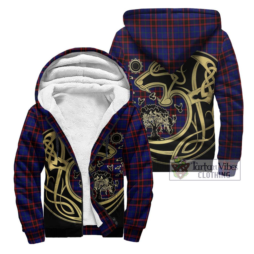 Home Modern Tartan Sherpa Hoodie with Family Crest Celtic Wolf Style Unisex - Tartan Vibes Clothing