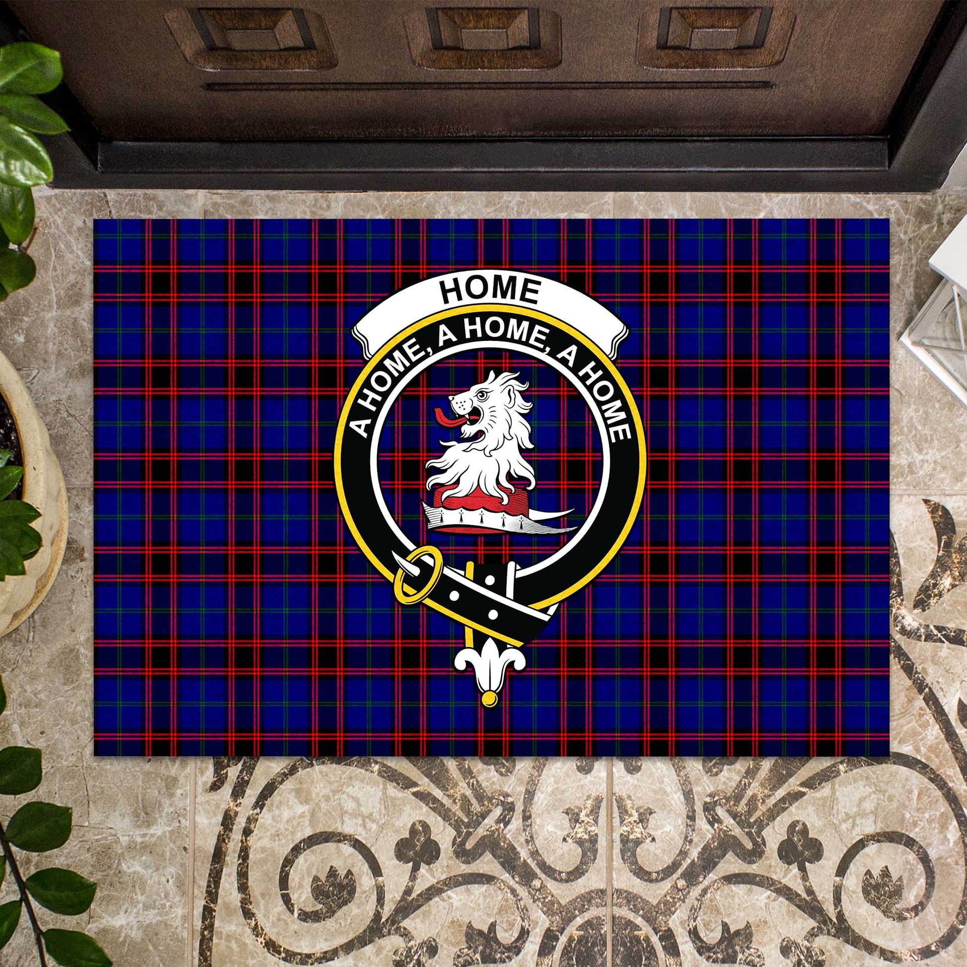 Home Modern Tartan Door Mat with Family Crest - Tartanvibesclothing