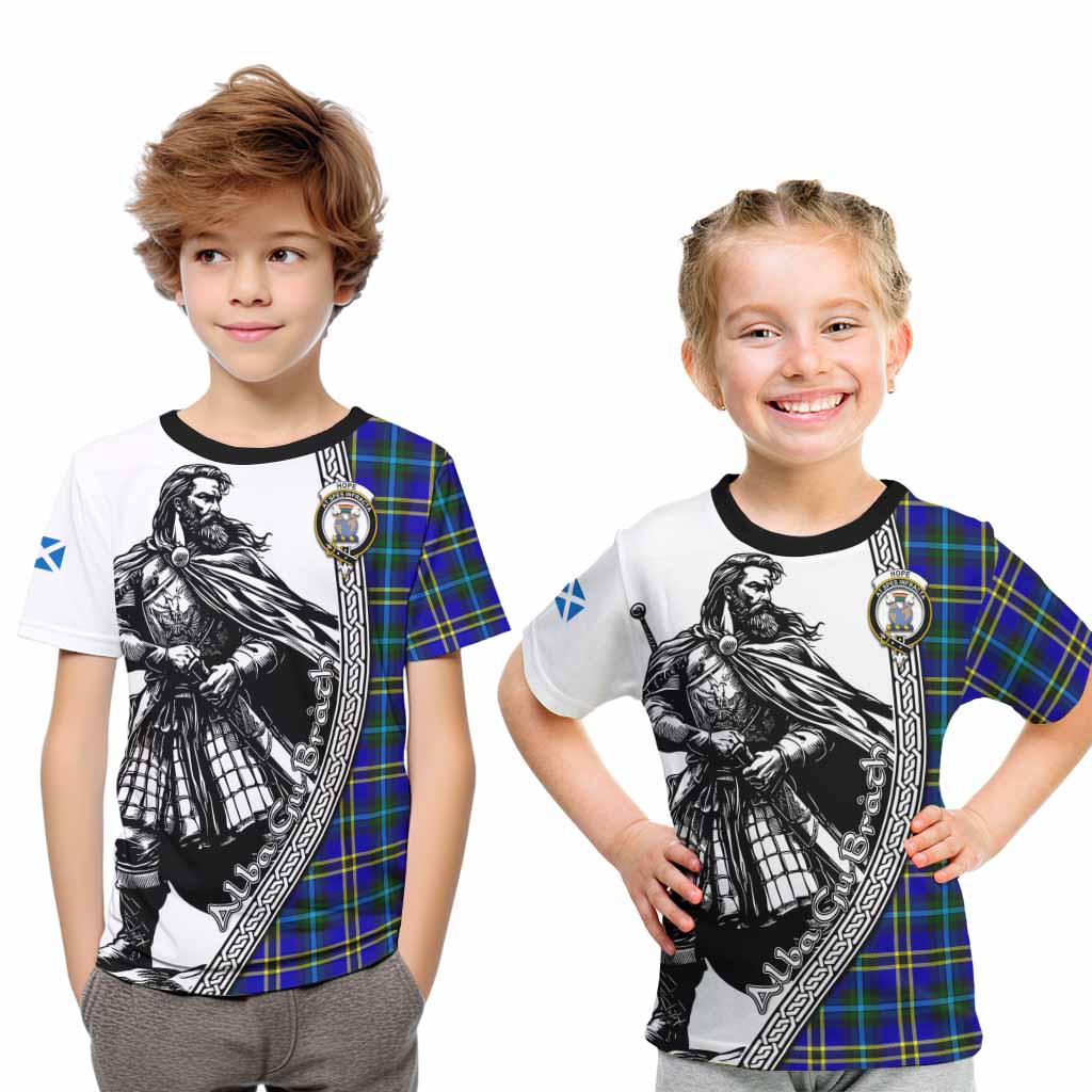 Hope Tartan Clan Crest Kid T-Shirt with Highlander Warrior Celtic Style Youth XL Size14 - Tartan Vibes Clothing