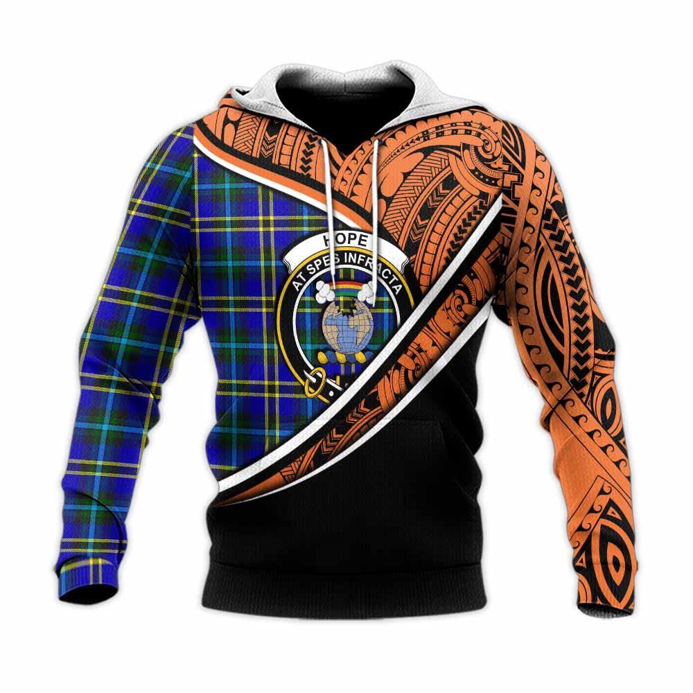 Tartan Vibes Clothing Hope Crest Tartan Knitted Hoodie with Maori Tattoo Style - Orange Version