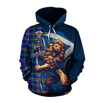 Hope Tartan Family Crest Cotton Hoodie with Scottish Majestic Lion Pullover Hoodie XS - Tartan Vibes Clothing