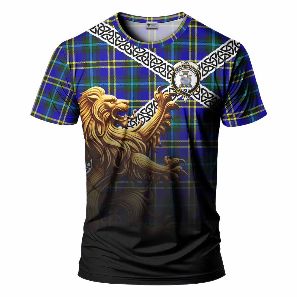 Hope Crest Tartan T-Shirt with Golden Lion Emblem Celtic Style Kid's Shirt - Tartan Vibes Clothing
