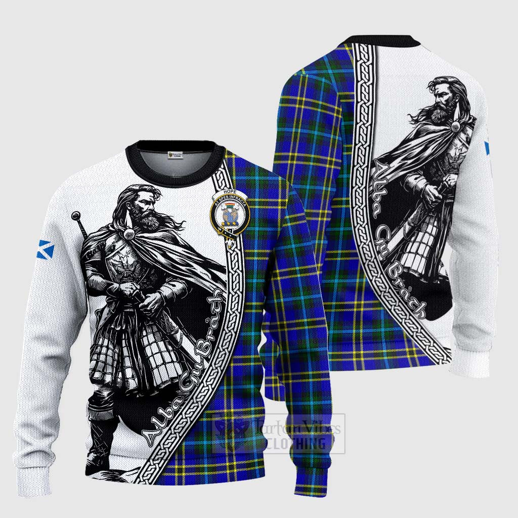 Tartan Vibes Clothing Hope Tartan Clan Crest Knitted Sweater with Highlander Warrior Celtic Style