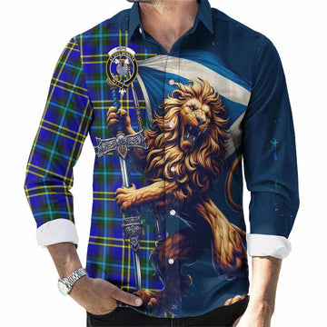 Hope Tartan Family Crest Long Sleeve Button Shirt with Scottish Majestic Lion