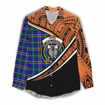 Hope Crest Tartan Women's Casual Shirt with Polynesian Vibes Style - Orange Version