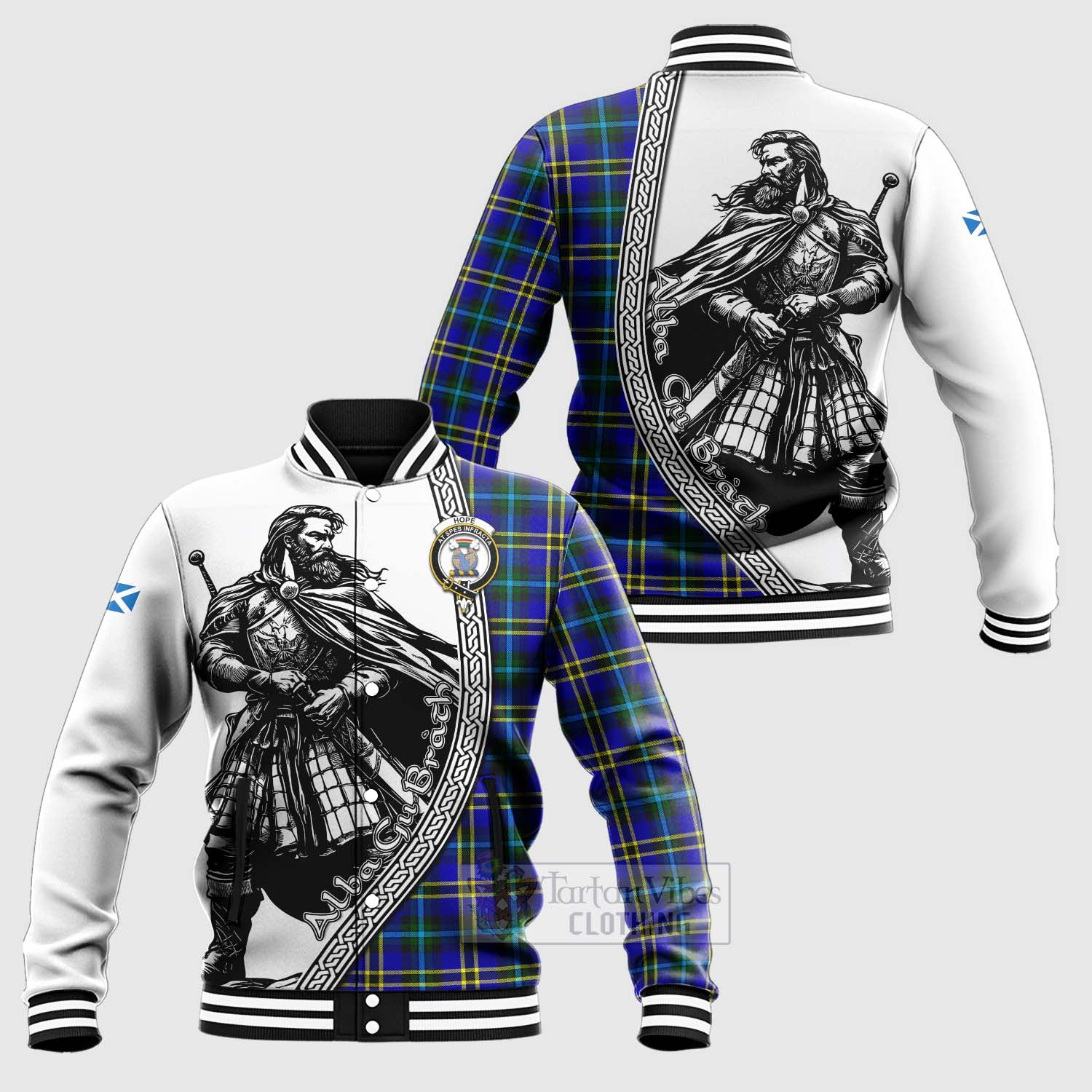 Tartan Vibes Clothing Hope Tartan Clan Crest Baseball Jacket with Highlander Warrior Celtic Style