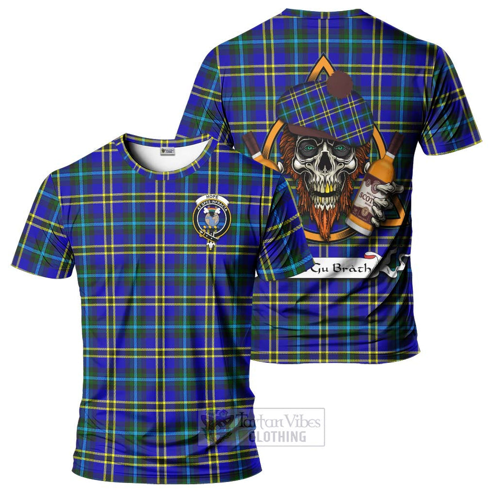 Tartan Vibes Clothing Hope Tartan T-Shirt with Family Crest and Bearded Skull Holding Bottles of Whiskey