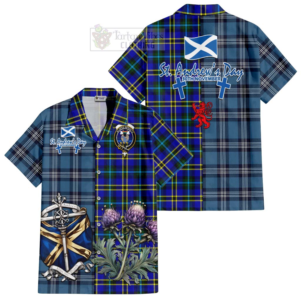 Tartan Vibes Clothing Hope Tartan Short Sleeve Button Shirt Happy St. Andrew's Day Half Tartan Style