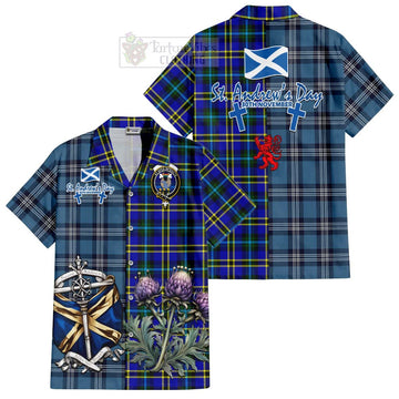 Hope Tartan Short Sleeve Button Shirt Happy St. Andrew's Day Half Tartan Style