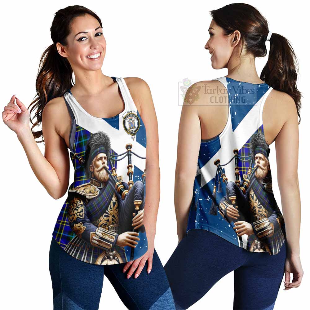 Tartan Vibes Clothing Hope Tartan Women's Racerback Tanks with Family Crest Scottish Bagpiper Vibes