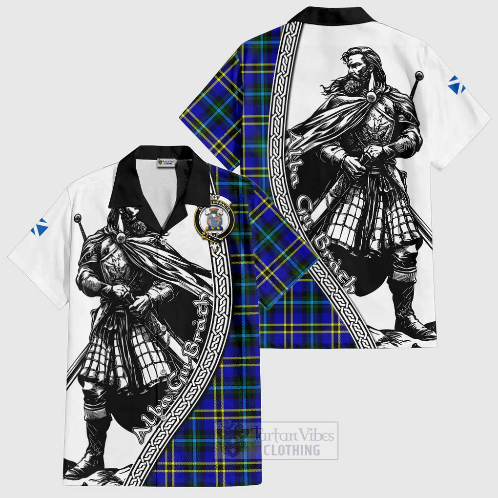 Tartan Vibes Clothing Hope Tartan Clan Crest Short Sleeve Button Shirt with Highlander Warrior Celtic Style