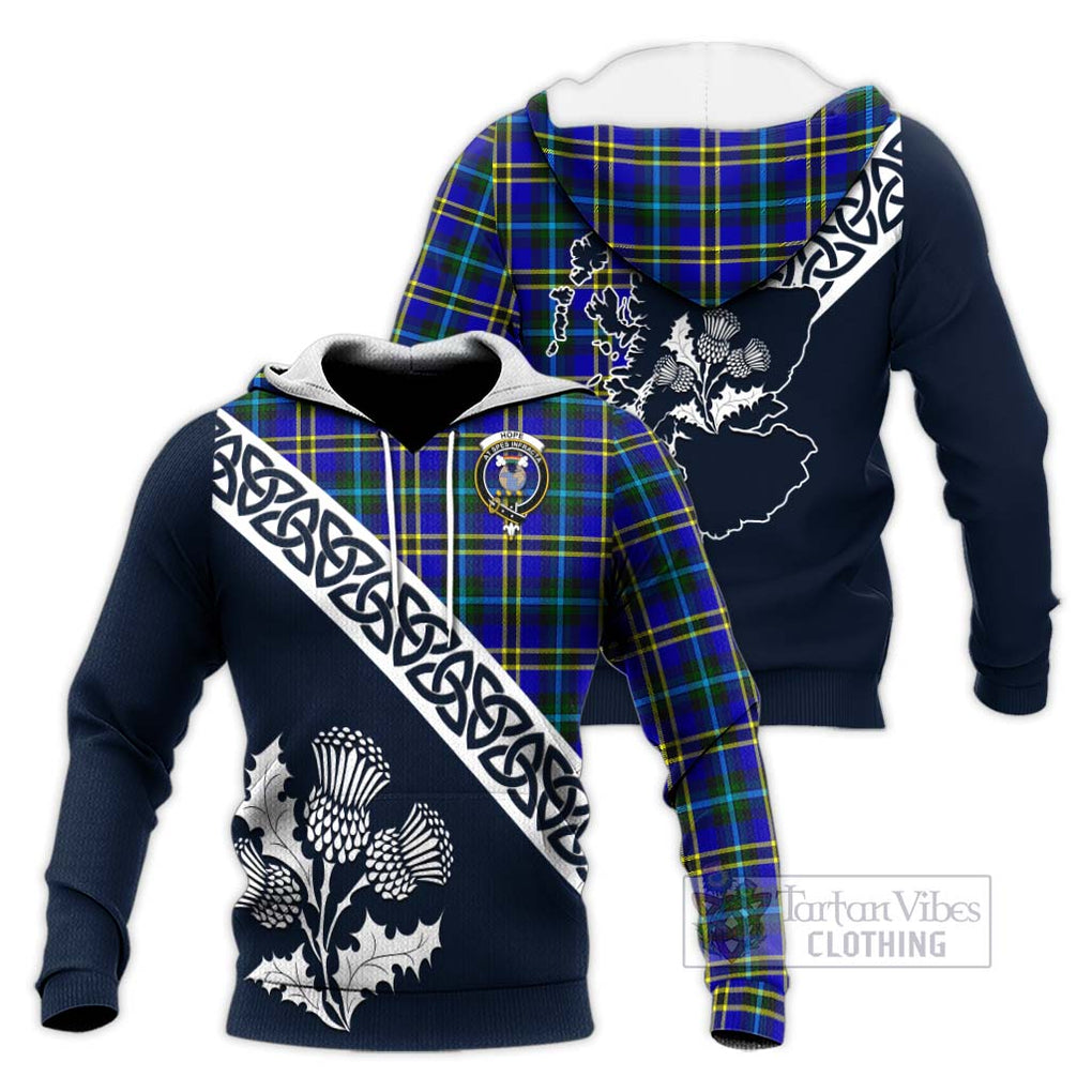 Tartan Vibes Clothing Hope Tartan Knitted Hoodie Featuring Thistle and Scotland Map