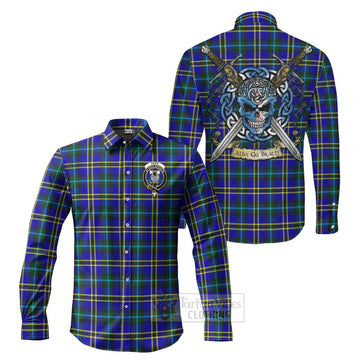 Hope Tartan Long Sleeve Button Shirt with Family Crest Celtic Skull Style