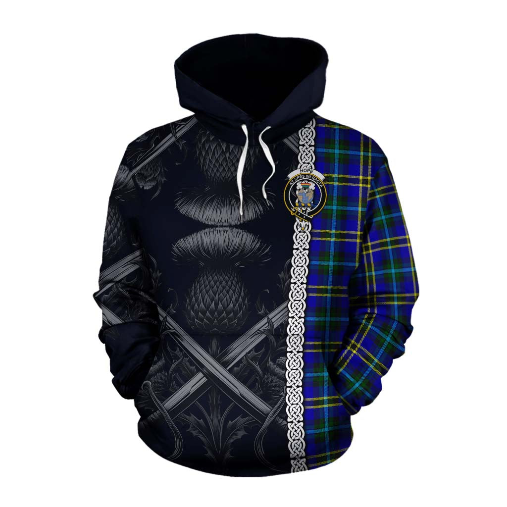 Tartan Vibes Clothing Hope Tartan Cotton Hoodie with Family Crest Cross Sword Thistle Celtic Vibes