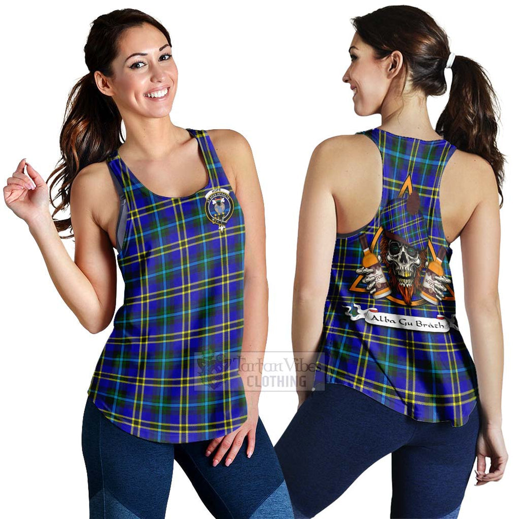 Tartan Vibes Clothing Hope Tartan Women's Racerback Tanks with Family Crest and Bearded Skull Holding Bottles of Whiskey