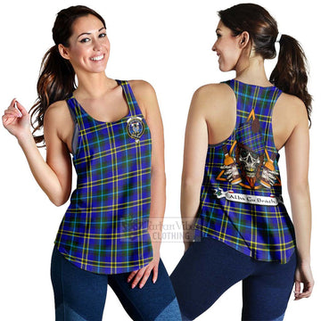 Hope Tartan Women's Racerback Tanks with Family Crest and Bearded Skull Holding Bottles of Whiskey