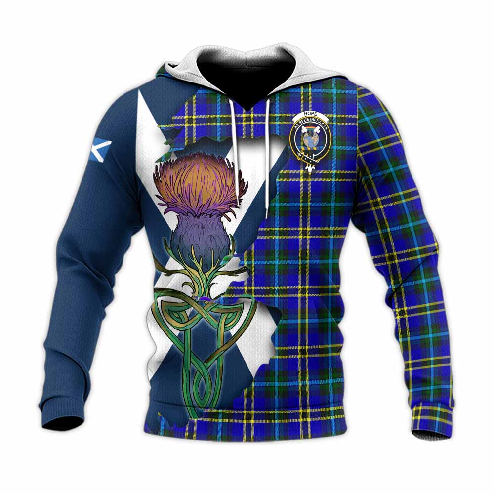 Hope Tartan Family Crest Knitted Hoodie Scottish Thistle Celtic Inspired Unisex Knitted Pullover Hoodie - Tartan Vibes Clothing