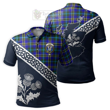 Hope Tartan Polo Shirt Featuring Thistle and Scotland Map