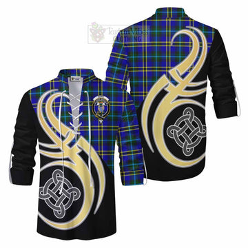 Hope Tartan Ghillie Kilt Shirt with Family Crest and Celtic Symbol Style