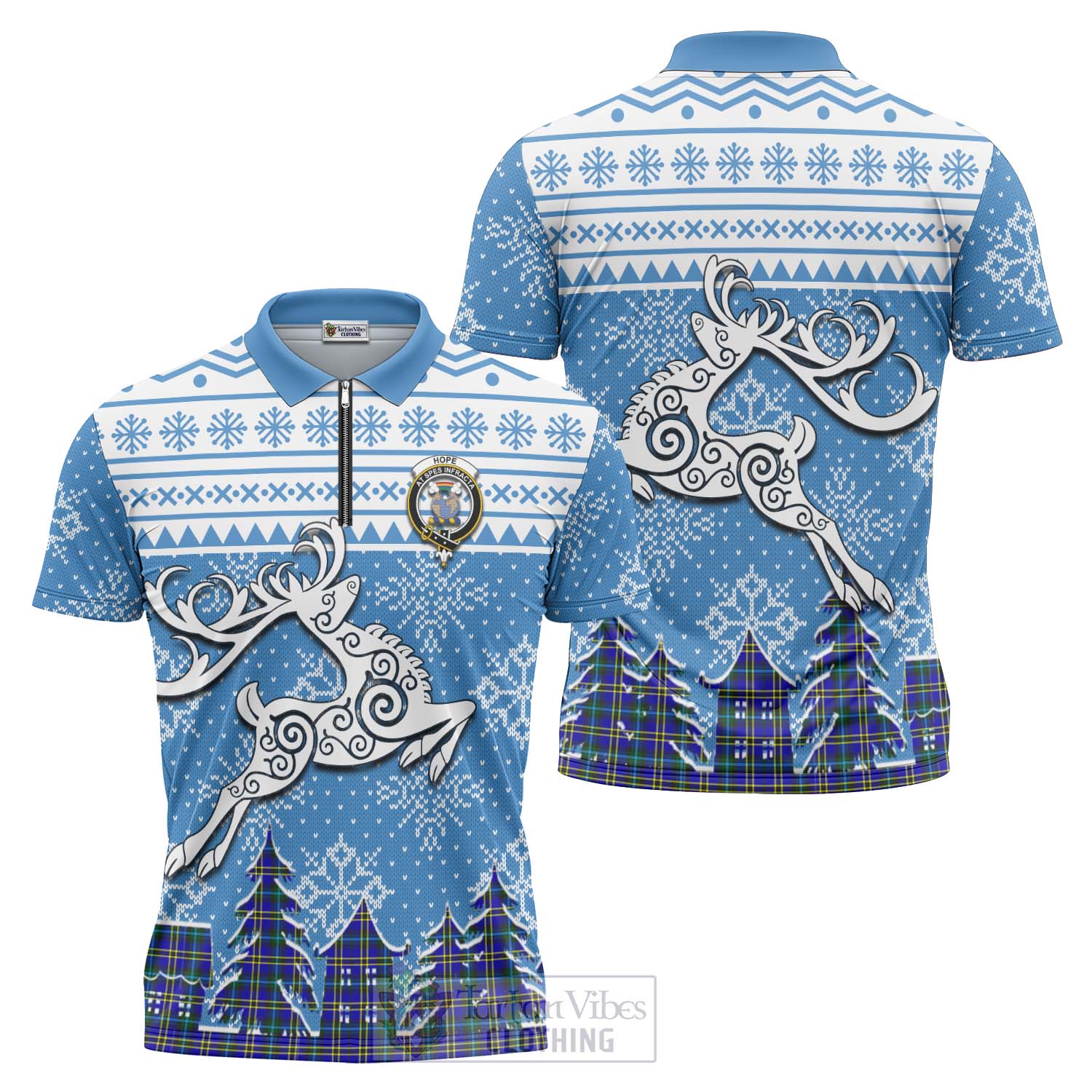 Tartan Vibes Clothing Hope Clan Christmas Zipper Polo Shirt Celtic Reindeer Style