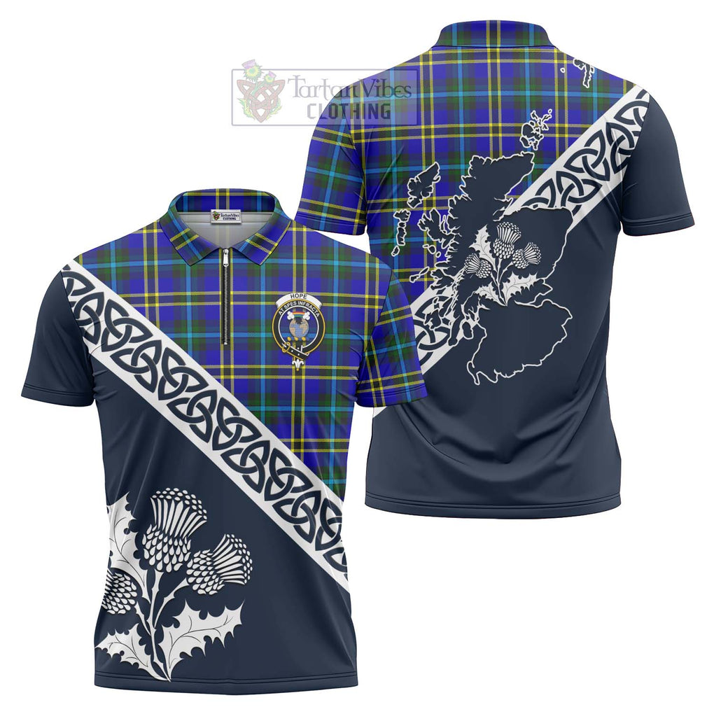 Tartan Vibes Clothing Hope Tartan Zipper Polo Shirt Featuring Thistle and Scotland Map