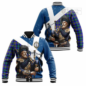 Hope Tartan Baseball Jacket with Family Crest Scottish Bagpiper Vibes