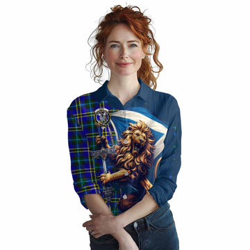 Hope Tartan Family Crest Women's Casual Shirt with Scottish Majestic Lion