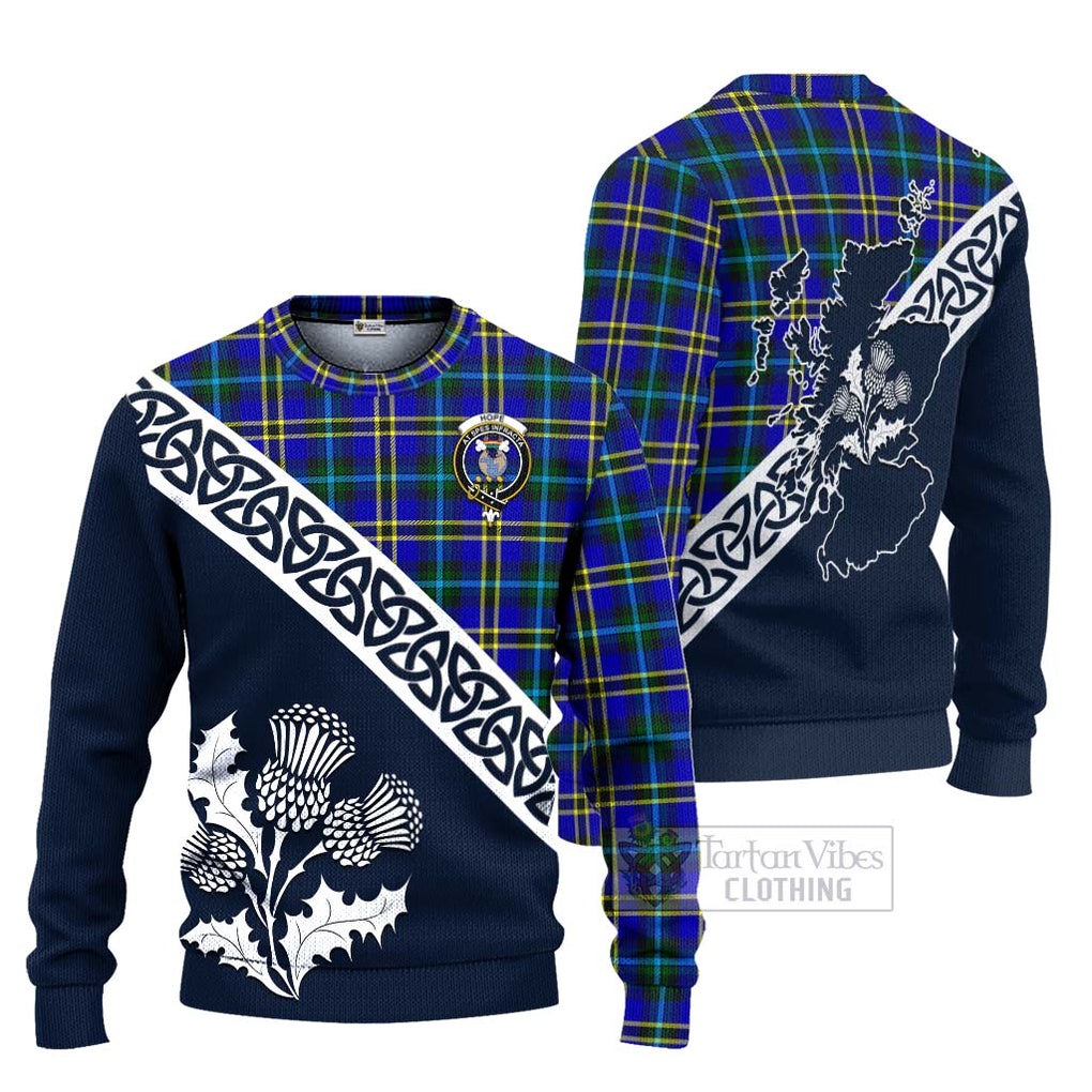 Tartan Vibes Clothing Hope Tartan Knitted Sweater Featuring Thistle and Scotland Map