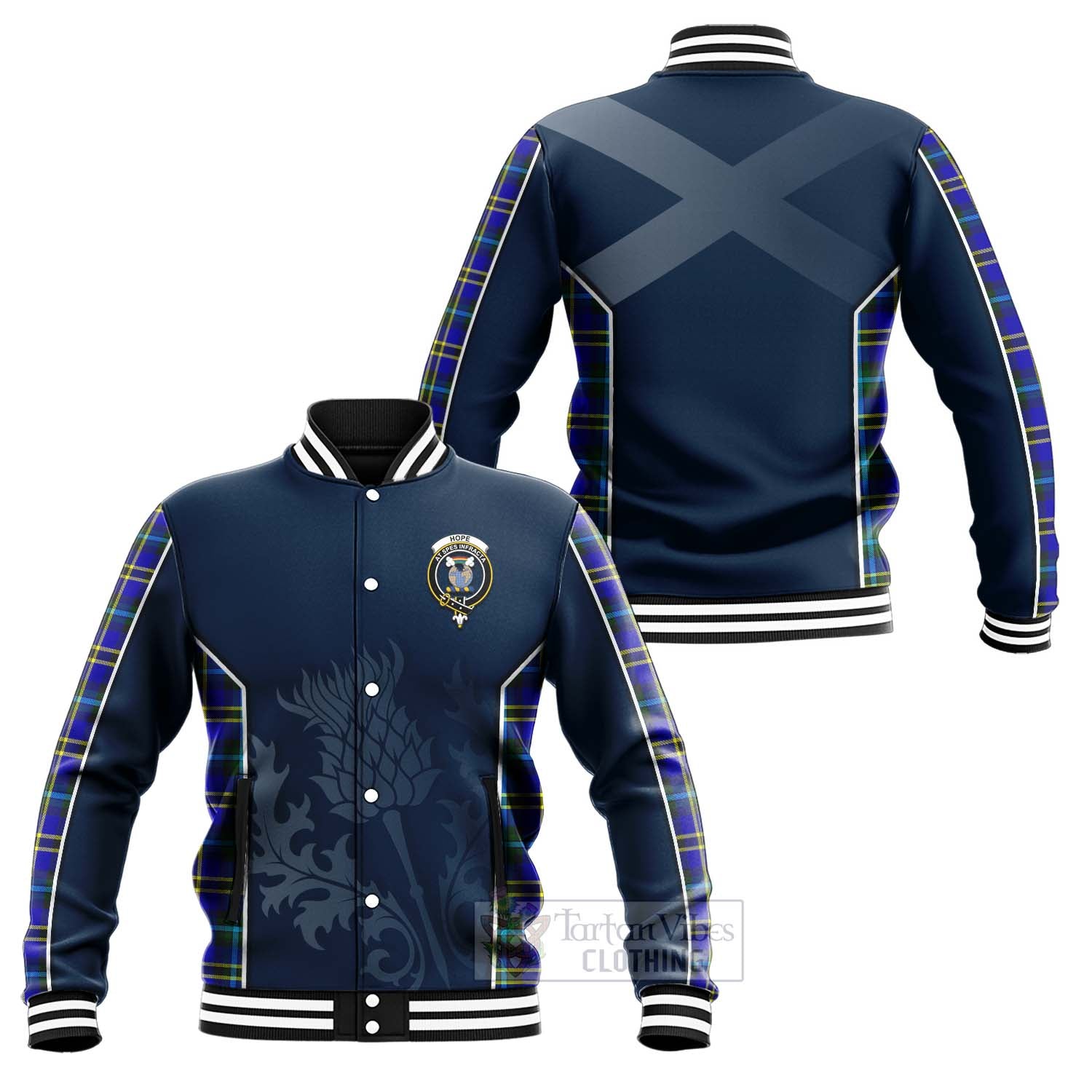 Tartan Vibes Clothing Hope Tartan Baseball Jacket with Family Crest and Scottish Thistle Vibes Sport Style