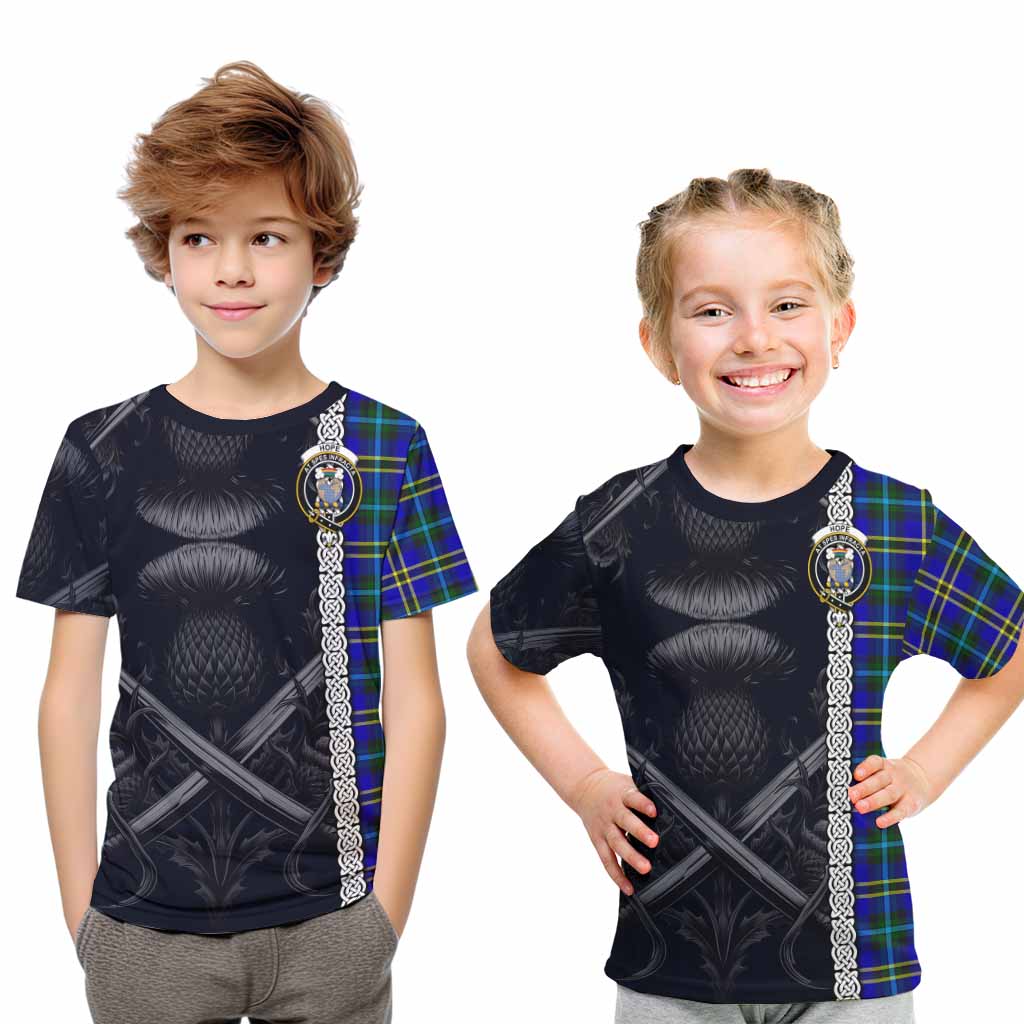 Tartan Vibes Clothing Hope Tartan Kid T-Shirt with Family Crest Cross Sword Thistle Celtic Vibes