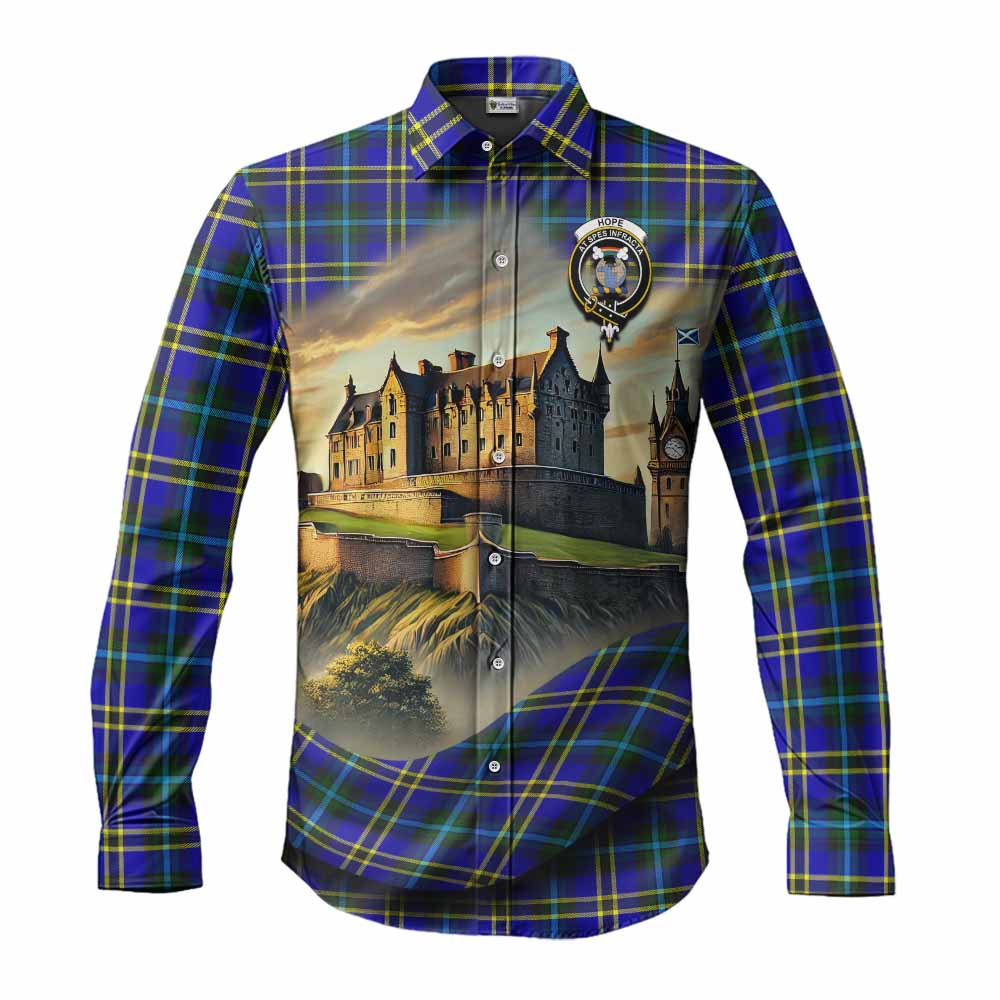 Hope Tartan Family Crest Long Sleeve Button Shirt with Scottish Ancient Castle Style Men's Shirt S - Tartan Vibes Clothing