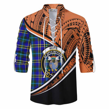 Hope Crest Tartan Ghillie Kilt Shirt with Polynesian Vibes Style - Orange Version