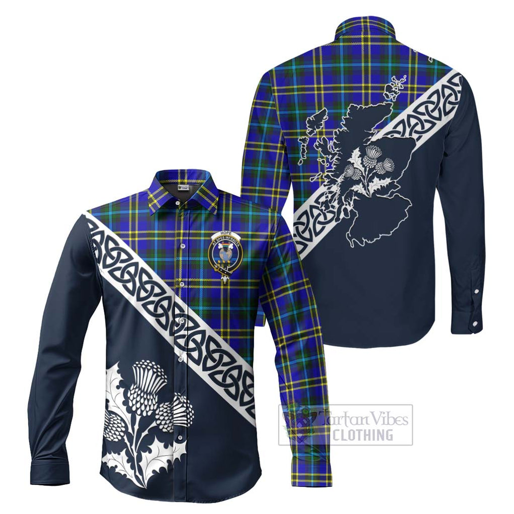 Tartan Vibes Clothing Hope Tartan Long Sleeve Button Shirt Featuring Thistle and Scotland Map