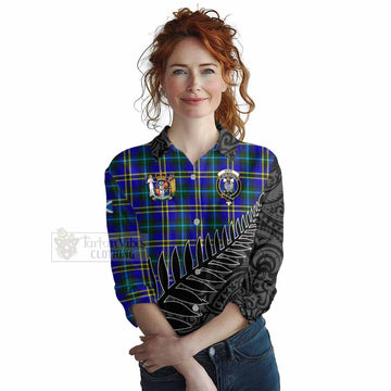 Hope Crest Tartan Women's Casual Shirt with New Zealand Silver Fern Half Style