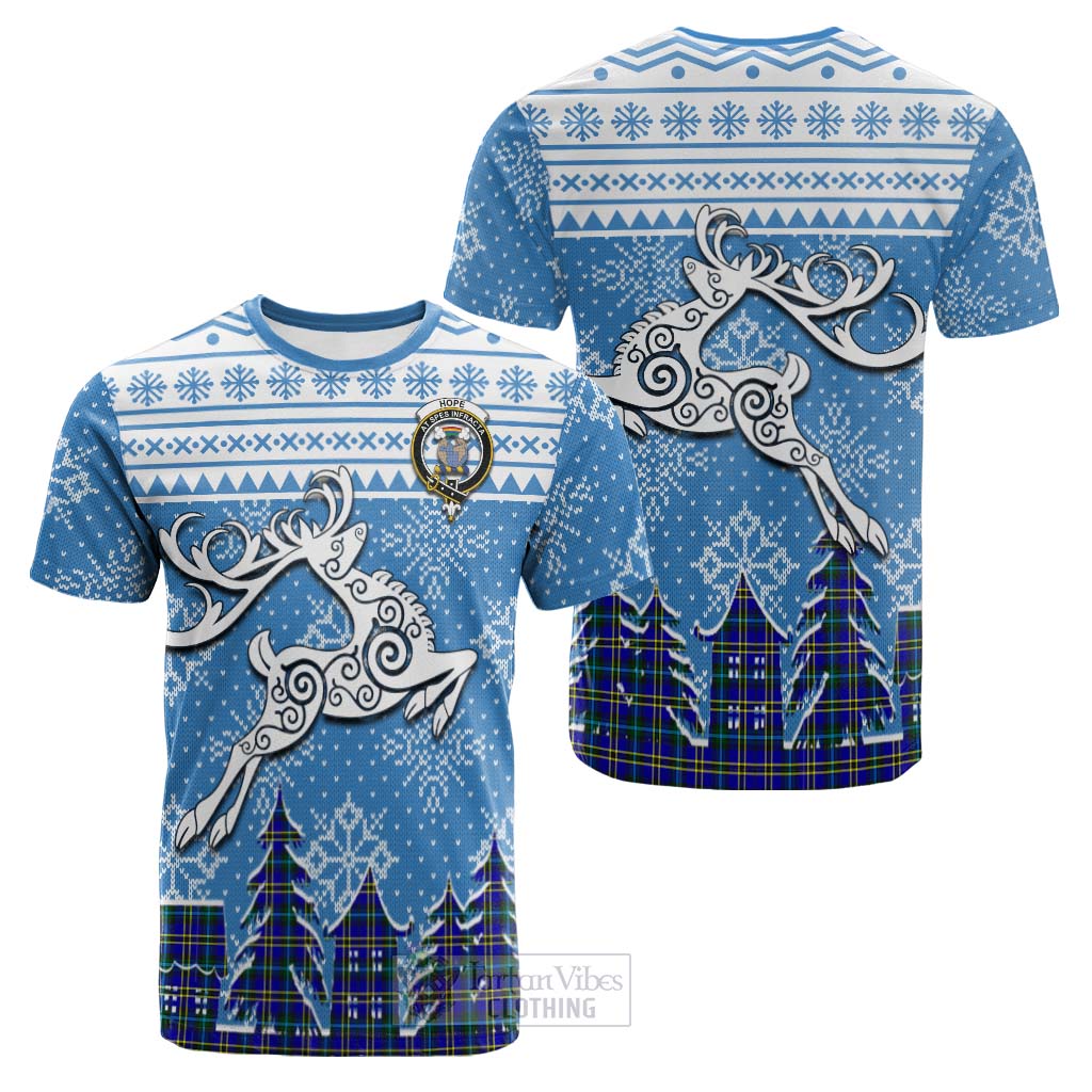 Tartan Vibes Clothing Hope Clan Christmas Cotton T-shirt Celtic Reindeer Style