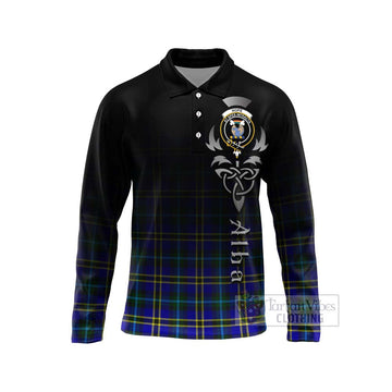 Hope Tartan Long Sleeve Polo Shirt Featuring Alba Gu Brath Family Crest Celtic Inspired