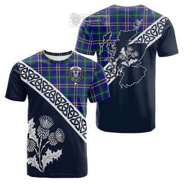 Hope Tartan Cotton T-shirt Featuring Thistle and Scotland Map