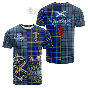 Hope Tartan Cotton T-shirt Happy St. Andrew's Day Half Tartan Style